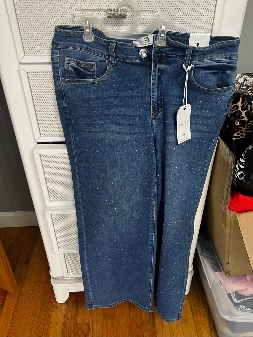Flying Angel Embellished Blue Straight-Leg Jeans